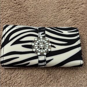 NWT Prezerve Elegant Zebra Print Women's Clutch with Embellishment